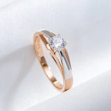 14K Gold Filled 2 tone Mix AAA Zircon Diamond Setting Solitaire Design Luxury Ring