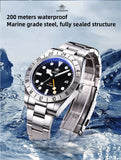 Top Brand Business Stainless Steel Quartz Watches, Luxury Super Luminous 20Bar Diving Wristwatches Best Gift for Men