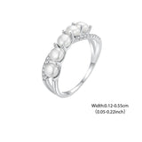 Elegant 925 Silver Pearls Double Layer White Gold P. AAA Zircon Diamond Rings