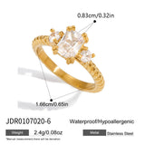 18K Gold Plated Stainless Steel Geometric Fashion Ring With Zircon Crystals Charm Jewellery