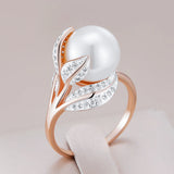 14 Karat Rolled Gold White Big Pearl AAA Zircon Diamonds Luxury Rings For Women