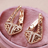 14K Rolled Gold Geometric Rectangle AAA Zircon Diamonds Drop Elegant Fashion Earrings