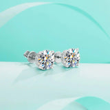 Sparkling Real D Colour Moissanite Diamonds Stud Earrings - Sterling Silver 4 Claws Earring for Women Fine Jewellery