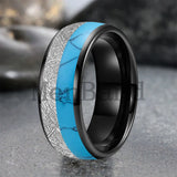 White Meteorite Block-like Turquoise Inlay 6/8MM Tungsten Rings for Men And Women