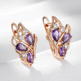 Luxury Geometric Hollow Vintage Filled 14K Rose Gold Purple AAA Zircon Diamonds Drop Earrings, Fashion Jewellery