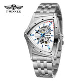 New Designer Luxury Triangle Skeleton Automatic Movement Business Gold Stainless Steel Mechanical Fashion Watches
