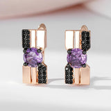 Vintage Design 14K Filled Rose Gold Purple AAA Zircon Cystals Black Colour Earrings Fashion Party Fine Jewellery