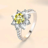 Sunflower Design VVS1 1/2CT Coloured Moissanite Diamonds Engagement Wedding Rings Silver GRA Certified Jewellery