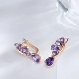 Luxury Fashion Rolled Rose Gold of 14-Karat Purity AAA Zircon Purple Crystal Flower Drop Earrings - Fine Jewellery