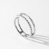 Minimalist Hollow Sterling Silver AAAA Lab Created Diamond Double Layered Ring