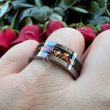 Pipe Cut Polished Finish Groove Inlay Silver Colour Men Women Tungsten Wedding Rings