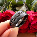 Single Row Black Cubic Zirconias Inlay Brushed Finish 8mm Tungsten Steel Combination Rings