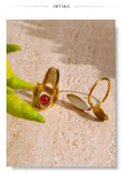 18K Gold Plated Stainless Steel Red Agate Stone Shell Geometric Chic Trendy Ring
