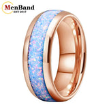 Rainbow Fire Opal Inlay 4/6/8mm Tungsten Carbide  Men Women Comfort Fit Rings