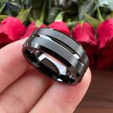 Grooved Brushed 6mm 8mm Satin Men Women Tungsten Engagement Wedding Rings