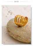 18K Gold Plated Stainless Steel Layered Wide Geometric Charm Open Ring Fashion Jewellery