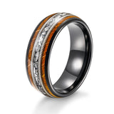 Whiskey Barrel Wood Between Guitar Strings Aluminum Dross 8mm Mens Tungsten Rings
