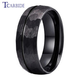 Black Hammer Center/Offset Groove Finish 8mm Men Women Wedding Tungsten Rings