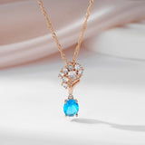 Gorgeous Shiny 14K Filled Rose Gold Blue AAA Zircon Crystals Pendant Necklace For Women - Fine Jewellery