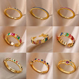Colorful Cubic Zirconia Crystal Gold Colour Stainless Steel Fashion Trendy Aesthetic Rings For Women and Girls