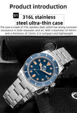 Luxury Luminous Bubble Mirror Glass 20Bar Ceramic Bezel Steel Diver Quartz Watch