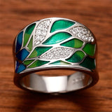 Charming Bohemia Style Green Leaf Enamel Rings for Women