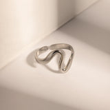 18K Plated Stainless Steel Minimalist Irregular Curve Geometric Curved Ring