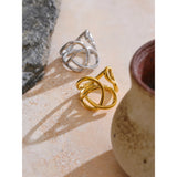 18K Gold Plated Trendy Stainless Steel Geometric Hollow Unusual Distinctive Polished Ring