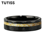 6/8mm Hammered Offset Groove Inlaid Moonstone Gold Foil Tungsten Carbide Rings