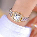 New Arrival Stainless Steel Square Luxury High Quality Fashion Rhinestone Crystals Ladies Watches