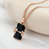 14K Rooled Gold Black Square AAA Zircon Crystal High Quali tyLong Pendant And Necklace