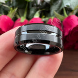 Grooved Brushed 6mm 8mm Satin Men Women Tungsten Engagement Wedding Rings