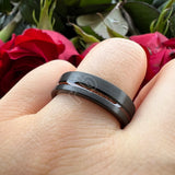 Offset Groove With Real Wood Inlay 6MM 8MM Black Tungsten Wedding Men Women Rings