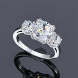 Fabulous Three Stone Round Cushion Cut Moissanite Diamonds Engagement Wedding Rings Silver Sparkling Jewellery