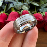 Grooved Stepped Finish 4 Colors 8mm Men Women Tungsten Satin Wedding Rings