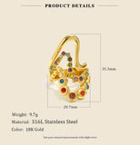 18K Gold Plated Creative Stainless Steel Hollow Heart Multicolor AAA Zircon Crystals Ring