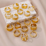 New In Stainless Steel Rings for Women and Girls - 18K Gold Plated Aesthetic Irregular Embossed Leaf Hollow Rings