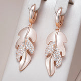 14 Karat Gold Filled AAA Zircon Diamonds Unique Long Leaf Dangle Earrings Daily Jewellery