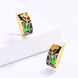 New High Quality Elegant Black Flower Handmade Enamel Silver Earrings