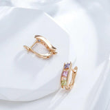 Bright Square Filled 14K Rose Gold AAA Zircon Diamonds Earrings for Women - Trendy Creative Daily Jewellery