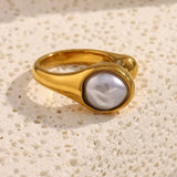 18K Gold Plated Vintage Style Geometric Asymmetric Snake Pearl Ring
