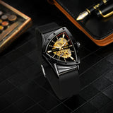 High Quality Watch for Men Triangle Steel Skeleton Mechanical Automatic Movement Waterproof Rubber strap Watches