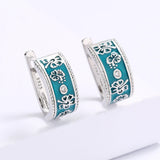 Classic Red Green Flowers Handmade Enamel Silver Plated 925 Earrings