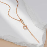 14K Rolled Gold Tassel AAA Zircon Diamonds Hollow Water Wave Chain Pendant Necklace