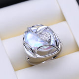 Vine Leaf Design Big Baroque White Blue Pearl Silver Gold Color Rings