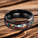 Inlaid Hawaiian Koa Wood Crushed Fire Opal 6/8mm Black Tungsten Carbide Rings