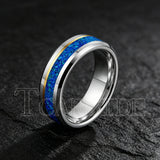Blue Opal Gold Foil Inlay Domed Polished 6/8mm Tungsten Men Women Wedding Rings
