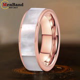 White Mother Of Pearl Shell Inlay Plane Polished Black Tungsten Ring for Men Women