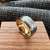 Stepped Edges Multifaceted Hammered Brushed Finish 6/8MM Tungsten Carbide Rings