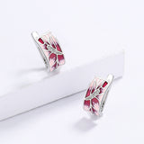 Pink Peach Elegant Flower Handmade Enamel AAA Zircon Diamonds Earrings